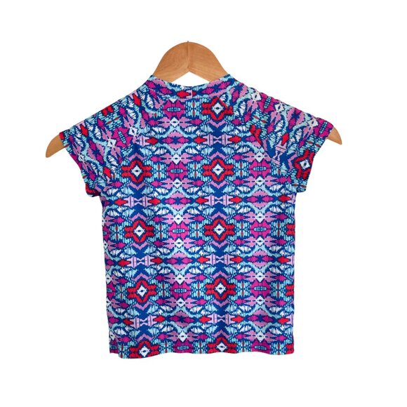 Gymboree Rash Guard Shirt Girls Small 5-6 Swim Aztec Ikat Print Pink Purple Blue - Picture 4 of 14